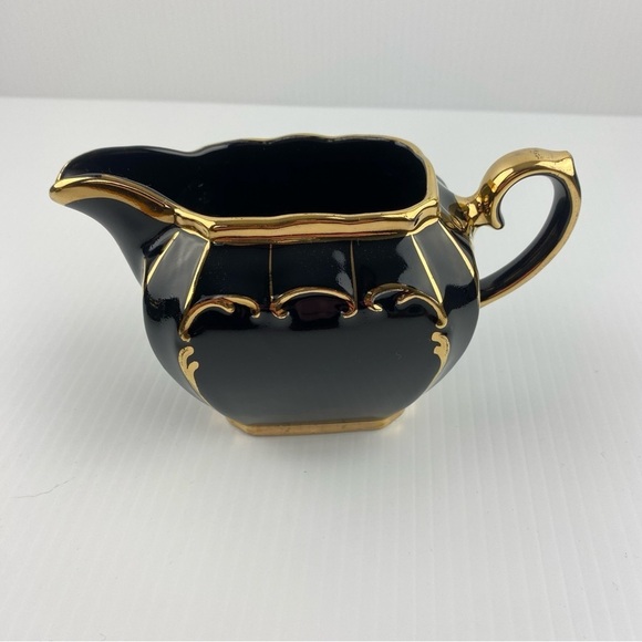 Sadler Antique Cube Black Cream and Sugar Set 1922 Gold Gilt - Picture 5 of 11